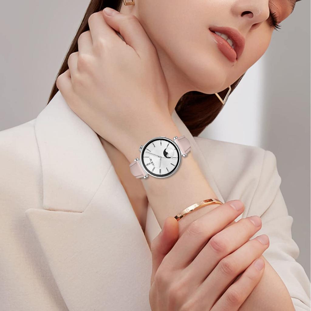 For Huawei Watch GT 5 41mm Watch Band 18mm Slim Genuine Cow Leather Strap with Silver Buckle