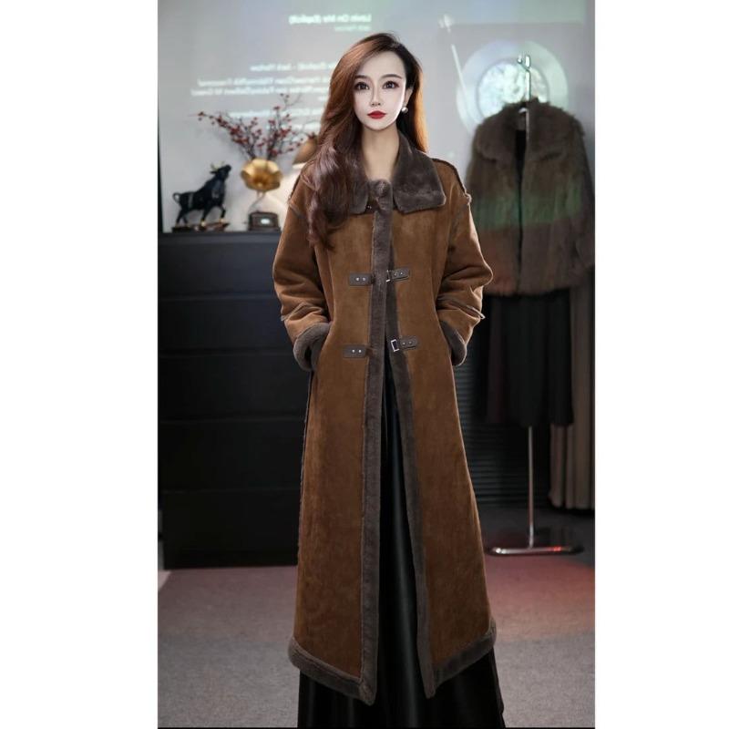 Fleece Thickened Lapel Fur Jacket Women's Winter New Knee Long Fur Integrated Top