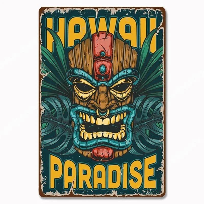 Vintage Metal Tin Signs Poster Hawaii Beach Party Poster Surfing Paradise for Beach Bar Cafe Club Home Room Wall Decor