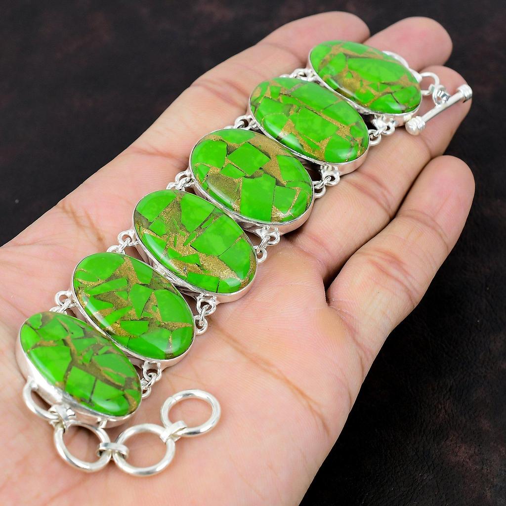 Copper Green Turquoise Bracelet 925 Sterling Silver Bracelet Handmade Adjustable Chain Jewelry Very Pretty Gemstone Bracelet Gift For Friend