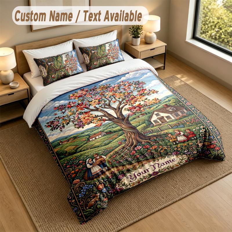 Autumn Harvest Theme Personalized 3Pcs Bedding Set Custom Text & Name 1 Sheet 2 Pillowcases Household Bedding 1pc