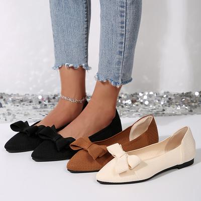 Fiyonk Dekor Elastik Örgü Kadınlar için Babetler Hafif Slip On Günlük Ayakkabılar Kadın İlkbahar Yaz Konfor Yumuşak Taban Loaferlar