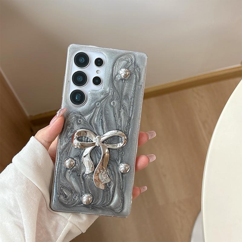 

Glue Laser Ins Beads A16 Mobile Phone Case for Samsung S24plus Bow S23 Women s S25ultra For Samsung S24FE