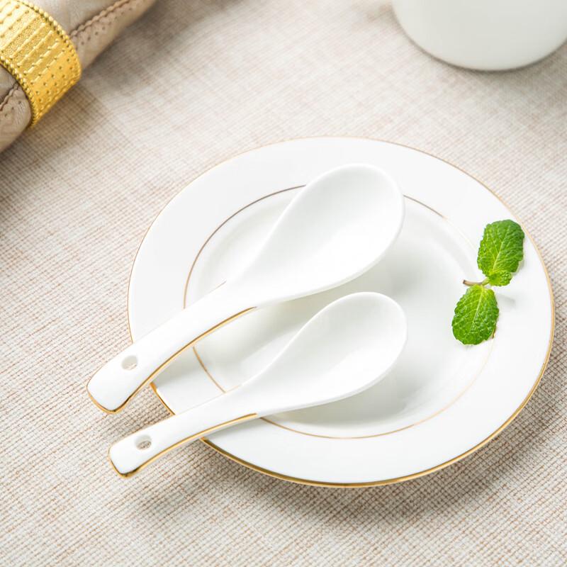 Gold Rim Ceramic Soup Spoons (10-Pack)