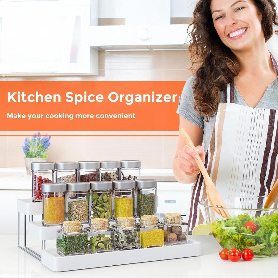 

Expandable Spice Rack Organizer for Cabinet 3 Tier Adjustable Cabinet Spice Organizer Easy Visibility Spice Organizer for Cabin United States