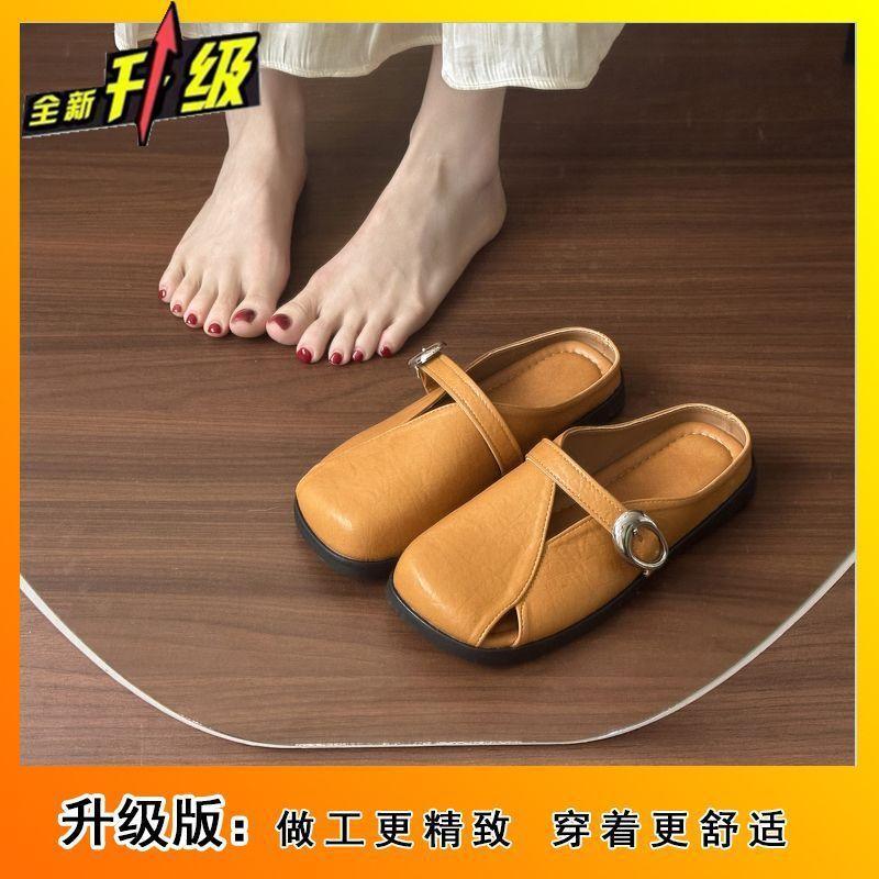 2025 new square head bag head half slippers women's summer wear with skirt single shoes French flat sandals
