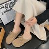 Soft Leather Thick-soled Bag Head Half Slippers Women's Outer Wear 2025 Autumn New Lace-up Pregnant Women Non-slip Ugly Boken Bento