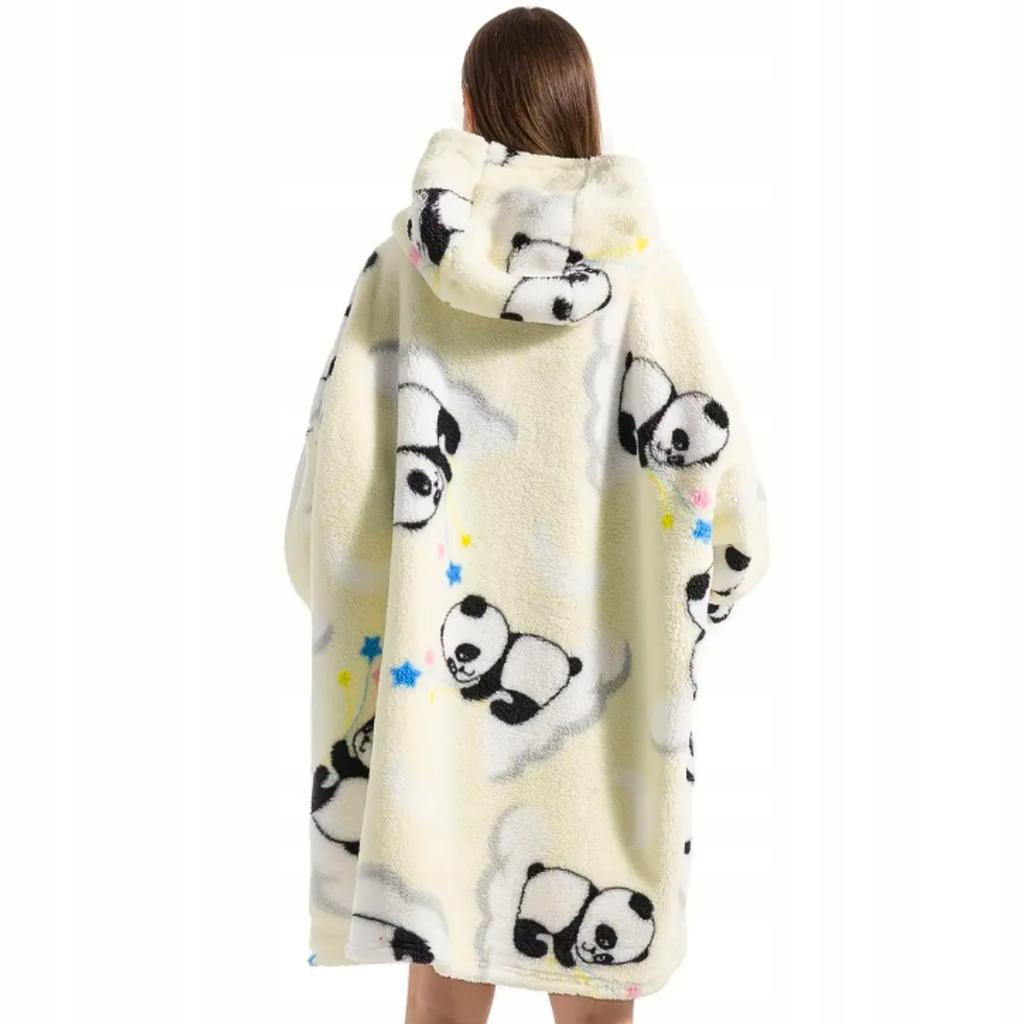 Kocobluza Urocza Panda Oversize Ciepła Bluza Koc Kocyk Z Kapturem Zimowa
