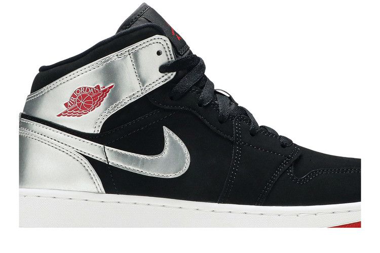 Kids' Sneakers Jordan 1 Mid Black Red Silver (GS) Black/Gym Red-Metallic Silver-White