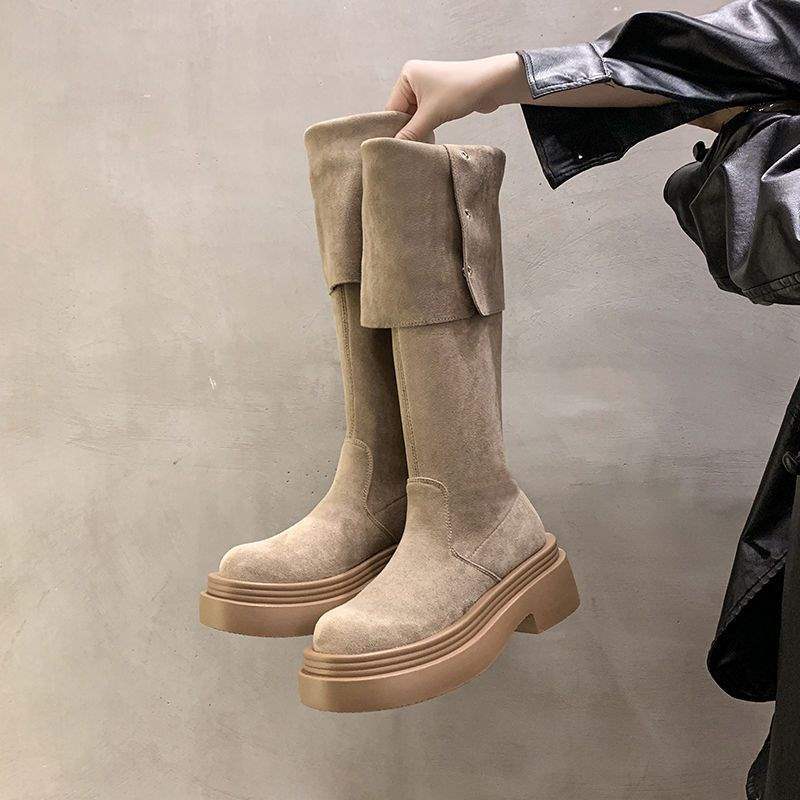 Two Wear Folded Thick-soled Boots for Children, New Thick-heeled Knee Knight Boots In Autumn and Winter 2025, Spring and Autumn