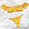 Costume da bagno da donna in pizzo tinta unita manica corta bikini sexy catena perizoma costumi da bagno brasiliani da spiaggia