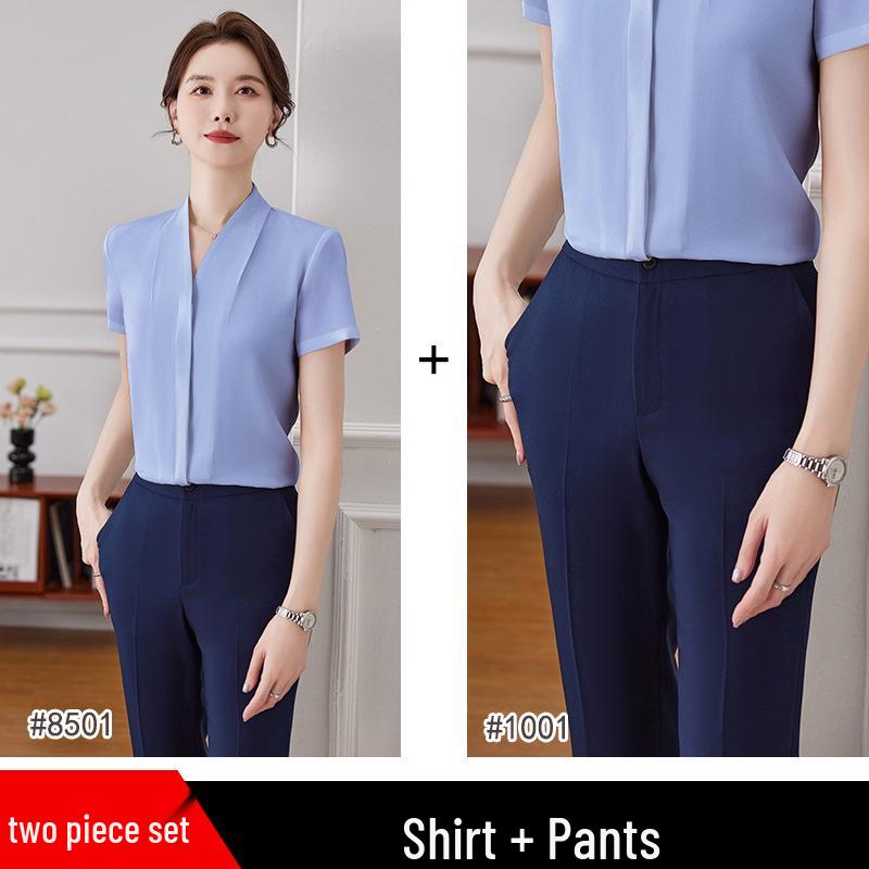 Women's High-End V-Neck Formal Shirt - Summer Professional Top for Teacher Interviews