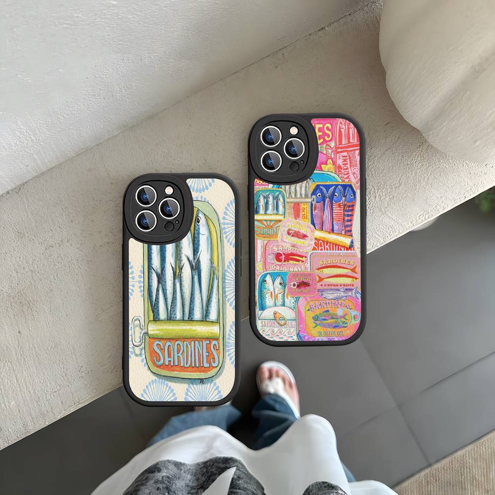 Sardines Fish Phone Cover For IPhone 16 15 14 13 12 11 Pro Max Plus Leather Soft Case