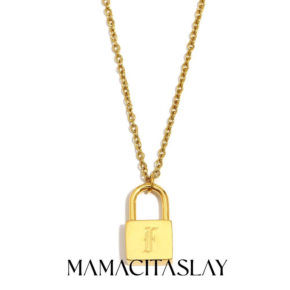 MamacitaSlay 316L Stainless Steel Ancient Letters Engaged Lock Pendant Necklace 18K Gold Plated Waterproof Neck Jewelry Gift