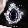 Luxusní prsten ve tvaru velké kapky vody Modrý křišťálový zirkonový prsten pro ženy Otevřený nastavitelný prsten Svatební párty Zásnubní šperk Dárek