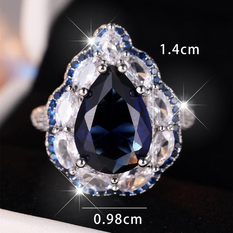 Inel de Lux cu Cristal Albastru Zircon în Formă de Picătură Mare de Apă, pentru Femei, Inel Deschis Ajustabil, Bijuterii Cadou pentru Nuntă, Petrecere, Logodnă