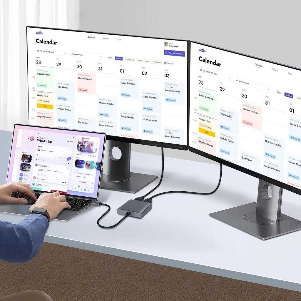 USB zu Dual DisplayPort Konvertierungsadapter USB C zu Displayport Dual Monitor DisplayPort Splitter 3 Bildschirm Adapter Unterstützt Modus Verbindet 2 Monitore