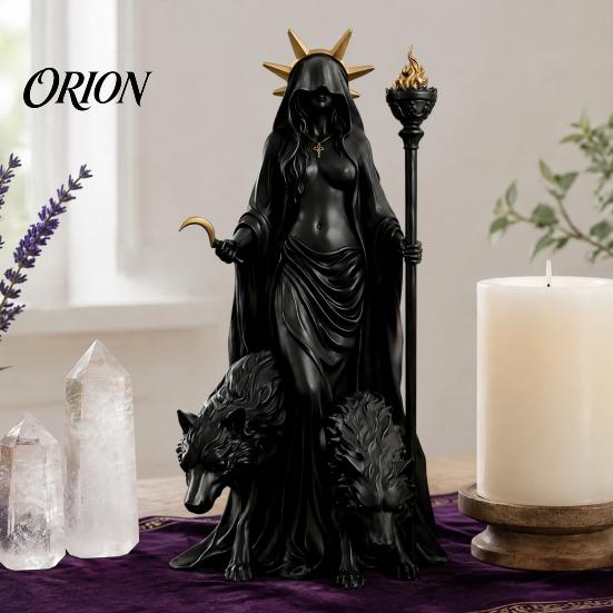 Mysteriöse Hexenfigur Hekate Griechische Göttinnenstatue mit magischen Hunden, Fantasy-Thema für Heimdekoration Harzskulptur, Mythologische Tischdekoration