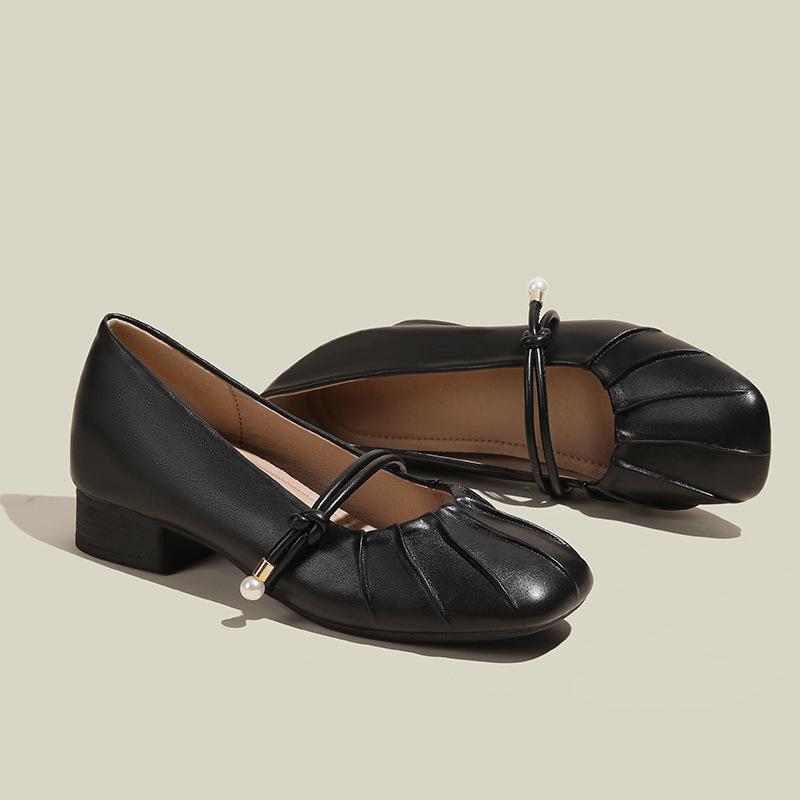 Mary Jane shoes square head with new thick heel single shoes women's small inner height increase with skirt fairy shoes