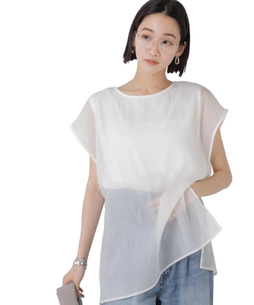 Nano Universe Sheer Layered Sleeveless Cutout F Women's Top, 037, Ivory, 673-5124330