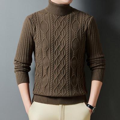 Men's Chunky Knit High Neck Sweater - Winter 2025 Warm Jacquard Pullover