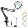 Tomshine Flexible Clamp-on Table Lamp with 8x Magnifier Swing Arm Dimmable LEDs Desk Light 3 Color