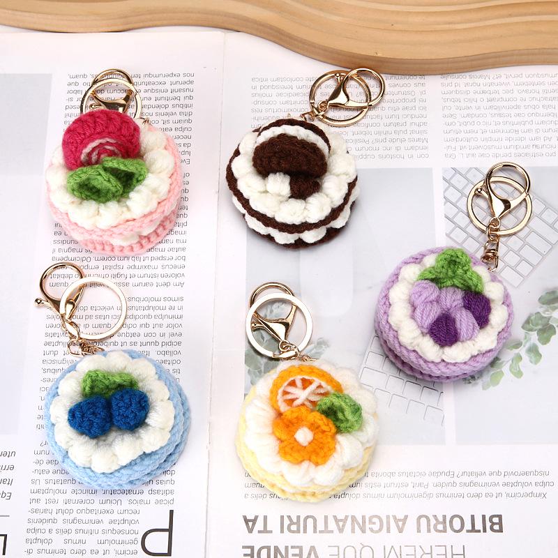 Wool Crochet Cake Bread Keychain - Creative Pastry Dessert Pendant