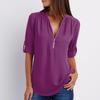 Camicia a maniche lunghe in chiffon con scollo a V e cerniera, taglie forti, da donna, con maniche regolabili