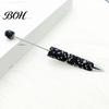 Crystal Diamond Gel Pen Beadable Pens, Bling Rhinestone Beaded DIY Bead Pen, Shaft Set Black Ink Ballpoint Pens for Decorations Office School Supplies
