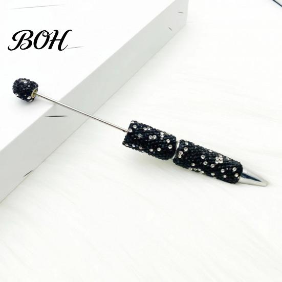 Crystal Diamond Gel Pen Beadable Pens, Bling Rhinestone Beaded DIY Bead Pen, Shaft Set Black Ink Ballpoint Pens for Decorations Office School Supplies