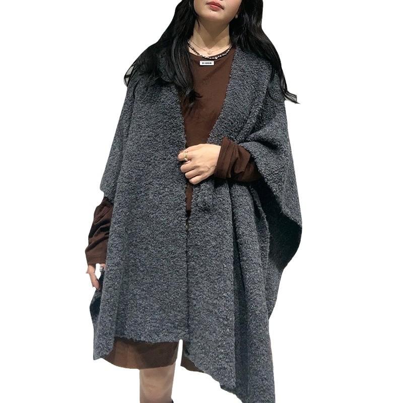High-End Wool Knit Cape: Cozy Autumn/Winter Solid Color Shawl Coat
