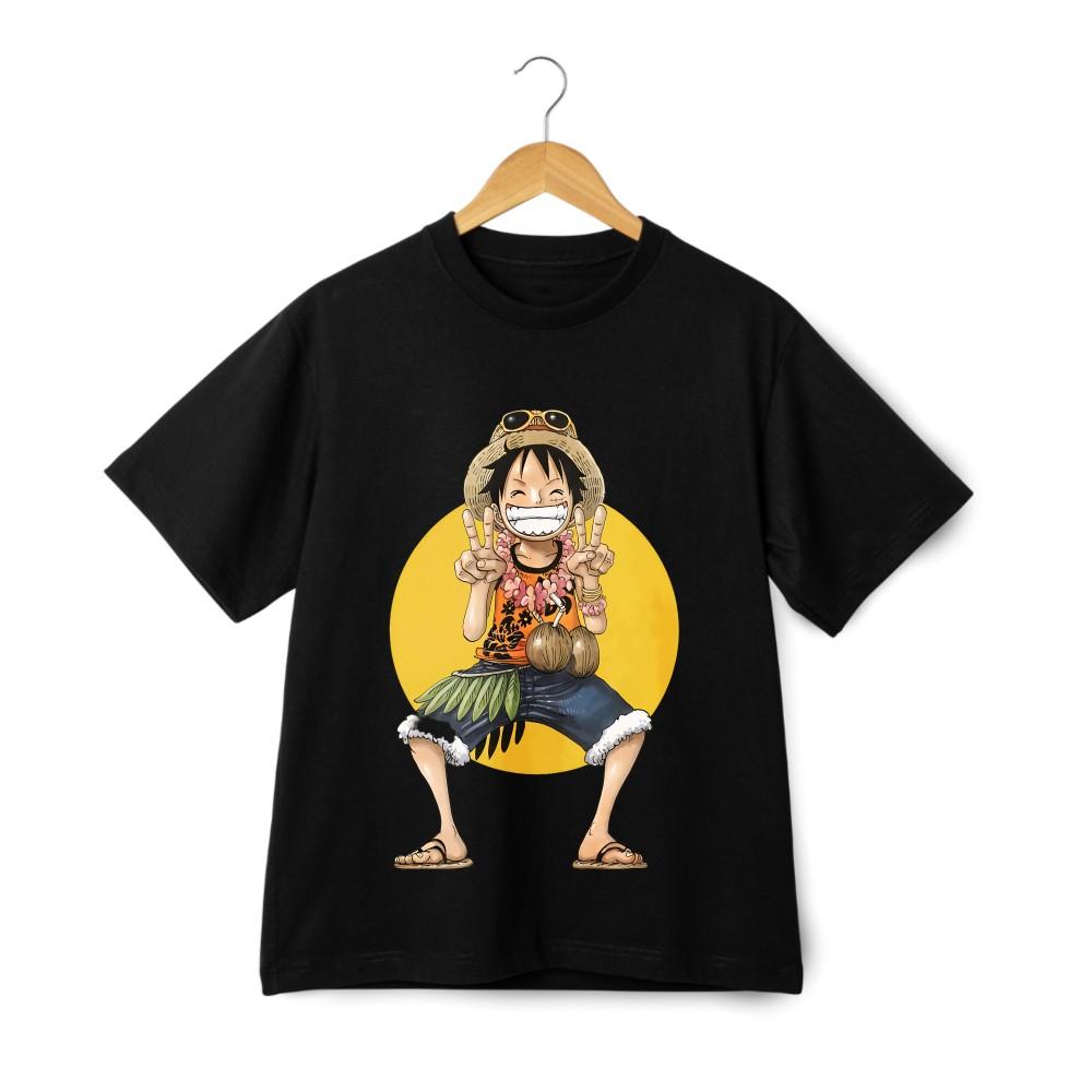 

One Piece Luffy Hawaiian Style Casual T-Shirt, Unisex, Black and White 4XL