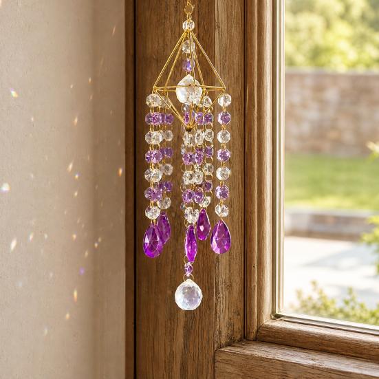 Faux Crystal Suncatcher Wind Chimes for Outside, Prisms Window Hanging Rainbow Maker for Garden Home Indoor Outdoor Decor