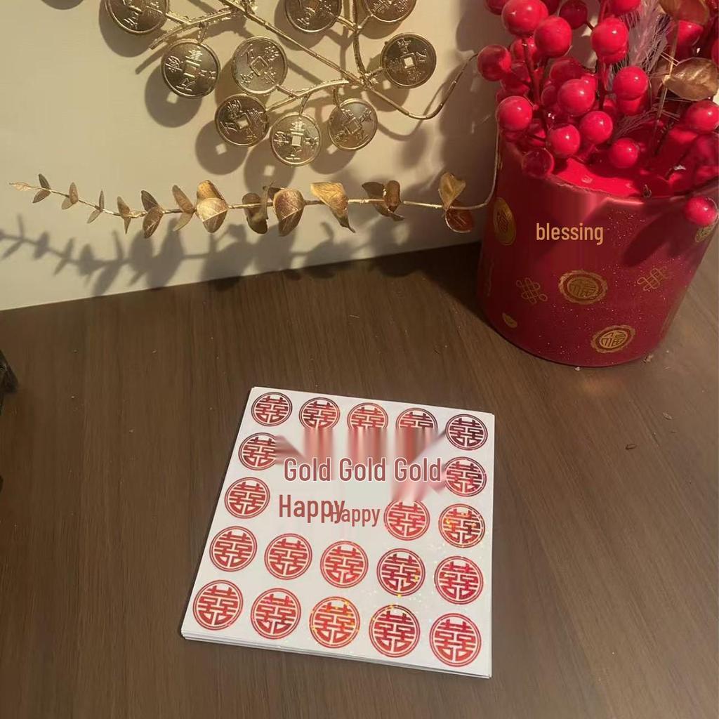 Self-Adhesive Double Happiness Stickers for Newlywed Room and Bride's Dowry Decoration