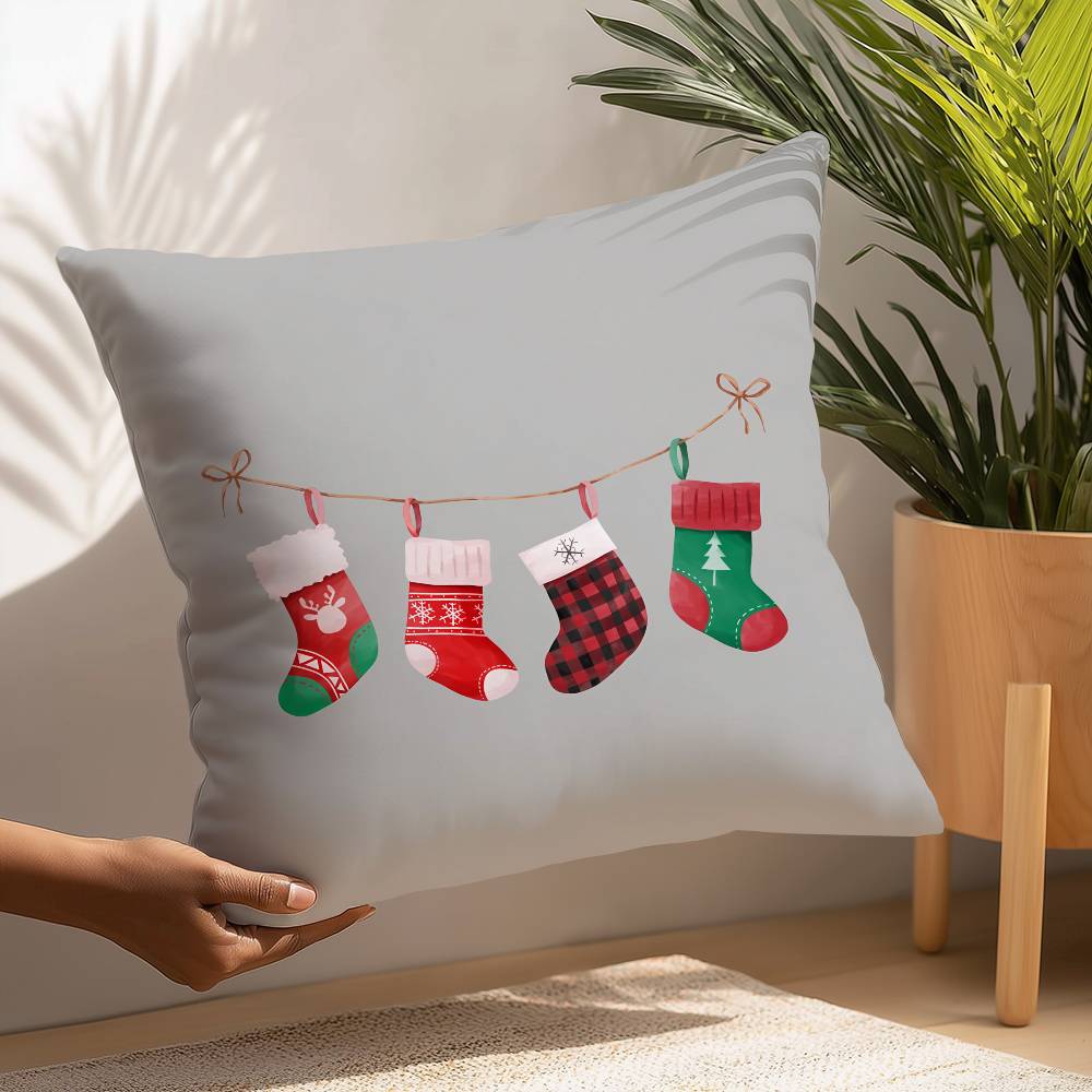 

Cute Santa Claus Christmas Pillow Case Plush Fabric Soft Pillowcase Double Sided Print Cushion Cover Household Gifts 12x12Inch