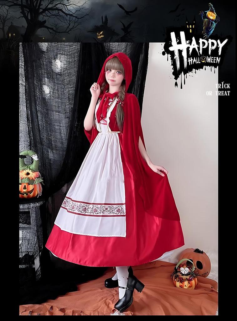 JUNDOMECY Halloween Cosplay Little Red Riding Hood Costume for Luxurious and Plus Size Outfit with Fairytale Character Costume for Cultural Stage and