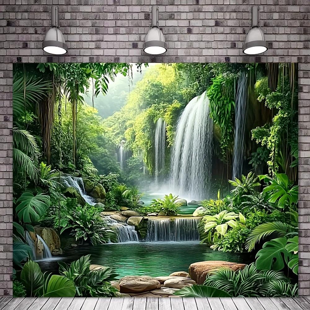 Thick Jungle Waterfall Mist Theme Party Banner Photography Backdrop, Birthday Party, Home Decoration Photography Backdrop Cloth