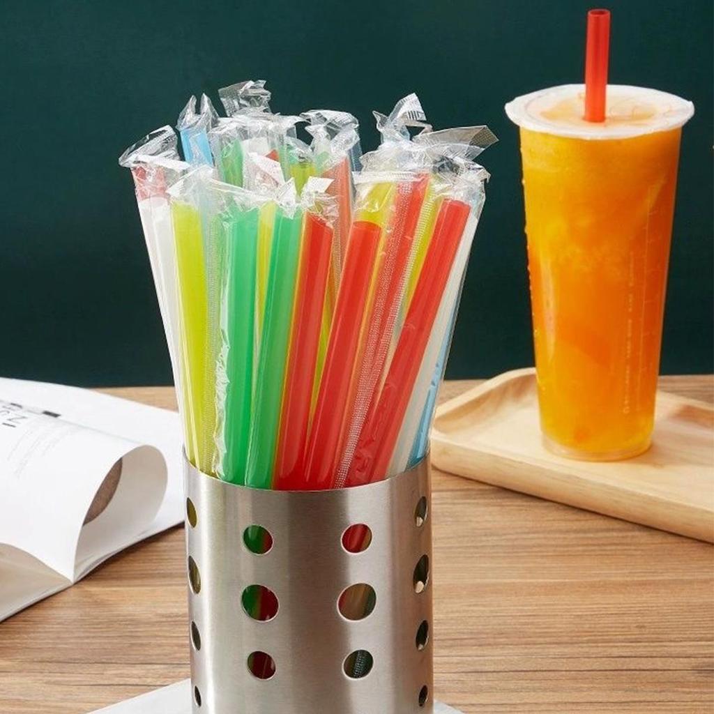 Individually Wrapped Colorful Plastic Straws for Smoothies, Soy Milk, and Juices