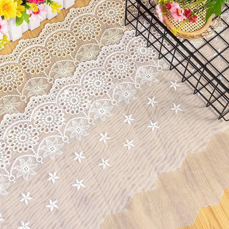 2Meters 29cm Wide Exquisite White Beige Sunflower Hollow Cotton Thread Lace Embroidery Wedding Dress Clothing Home Fabric Decoration Accessories