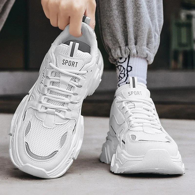 Pánské ležérní boty s tlustou podrážkou a síťovanými panely, letní prodyšné běžecké boty s měkkou podrážkou, outdoorové módní sportovní boty, pánské tenisky