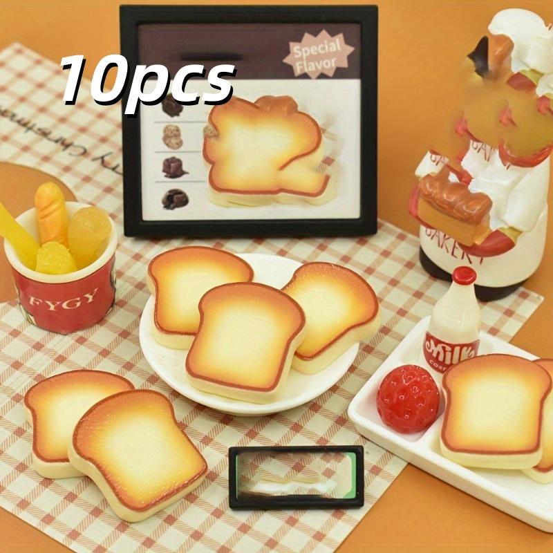 10 Mini Toast Slice Model Decorations - Realistic toast slices with gold edges and durable plastic decorative beads. Suitable fo