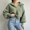 Autumn And Winter New Knitted Sweater Knitted Sweater Lapel Pullover Women'S Top