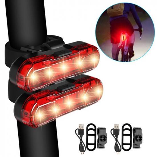 2x USB Rechargeable LED Bike Tail Light Bicycle Safety Cycling Warning Rear Lamp