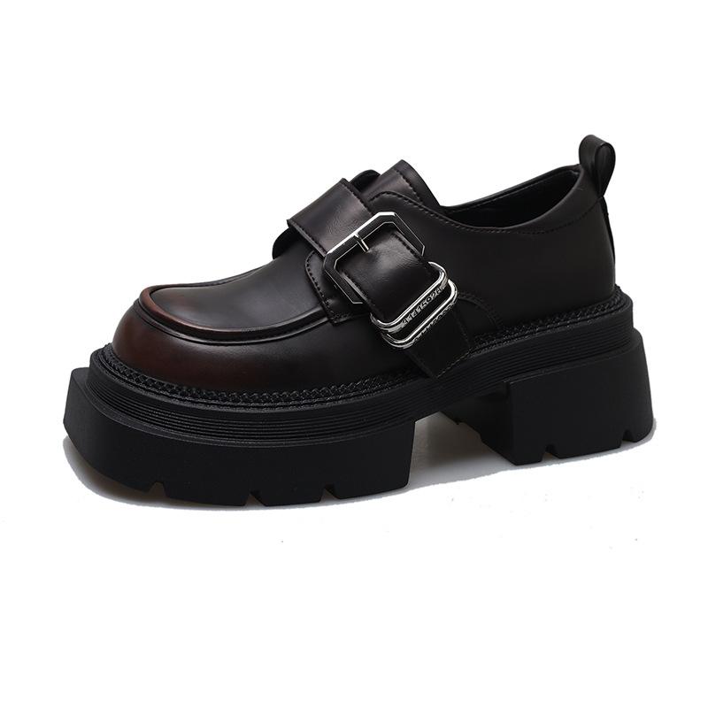 New Versatile Height-increasing Round-toed Thick-soled Loafers Single Shoes