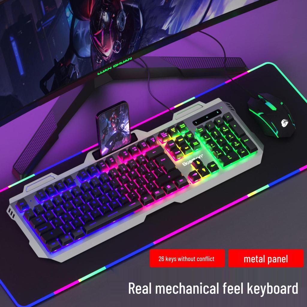 Backlit Wired Gaming Keyboard & Mouse Set with True Mechanical Feel and Suspended Keycaps