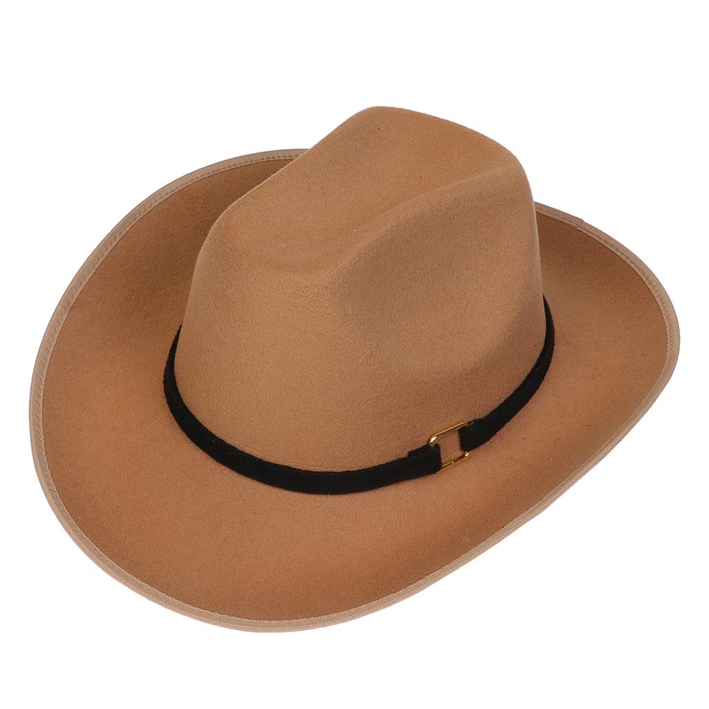 Unisex Western Cowboy Hat Wide Brim Roll‑Up Brim Double‑Top Felt Fedora Hat,10 Colors,Multiple Optional Detachable Hat Bands