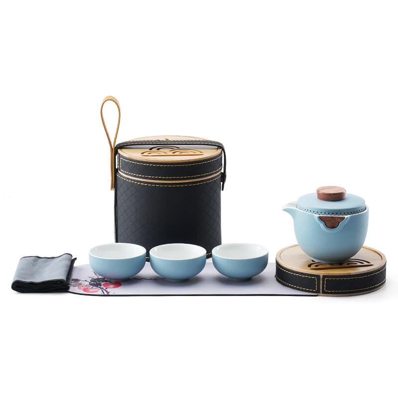 Portable Ceramic Travel Tea Set (1 Pot, 3 Cups)