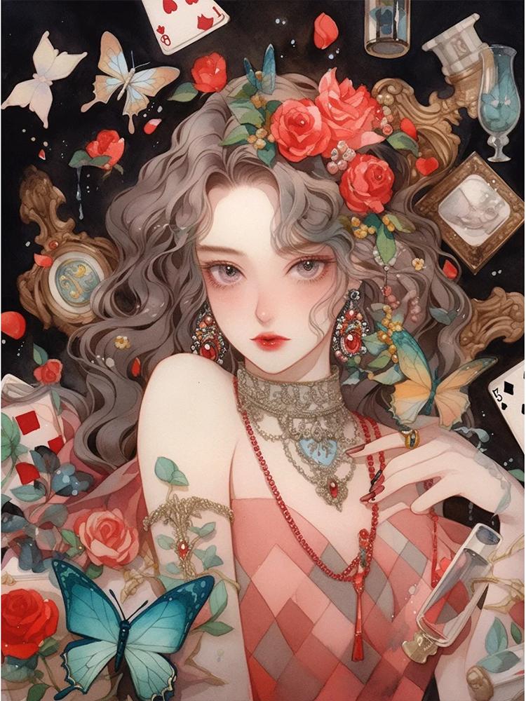 

5D DIY Алмазный Красочный Мультфильм Женщины и Покер Бабочка Полный Квадратный Круглый Алмазный Вышивальный Набор Мозаика Украшение Дома Full Round 20x30CM