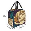 Purple Flower Vintage Pattern Insulated Lunch Bag for Women Children Portable Food Boxes Thermal Lunch Box Tote