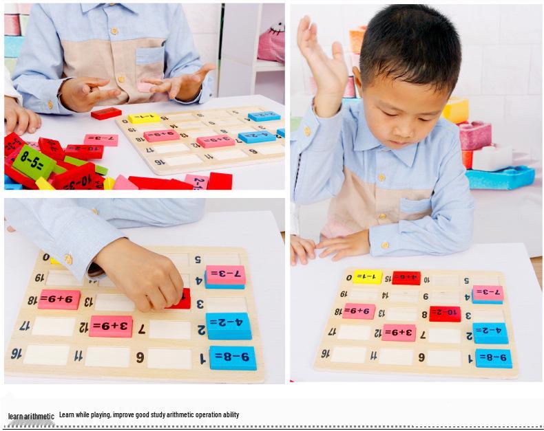 Children's Wooden Educational Marble & Dominoes Set with Number Calculation & Building Blocks